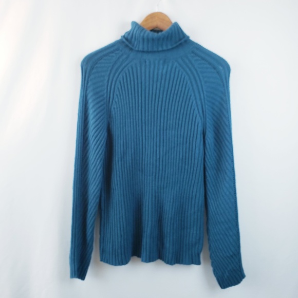 Womens Turtleneck Ribbed Sweater Sz Medium Blue - Picture 4 of 5